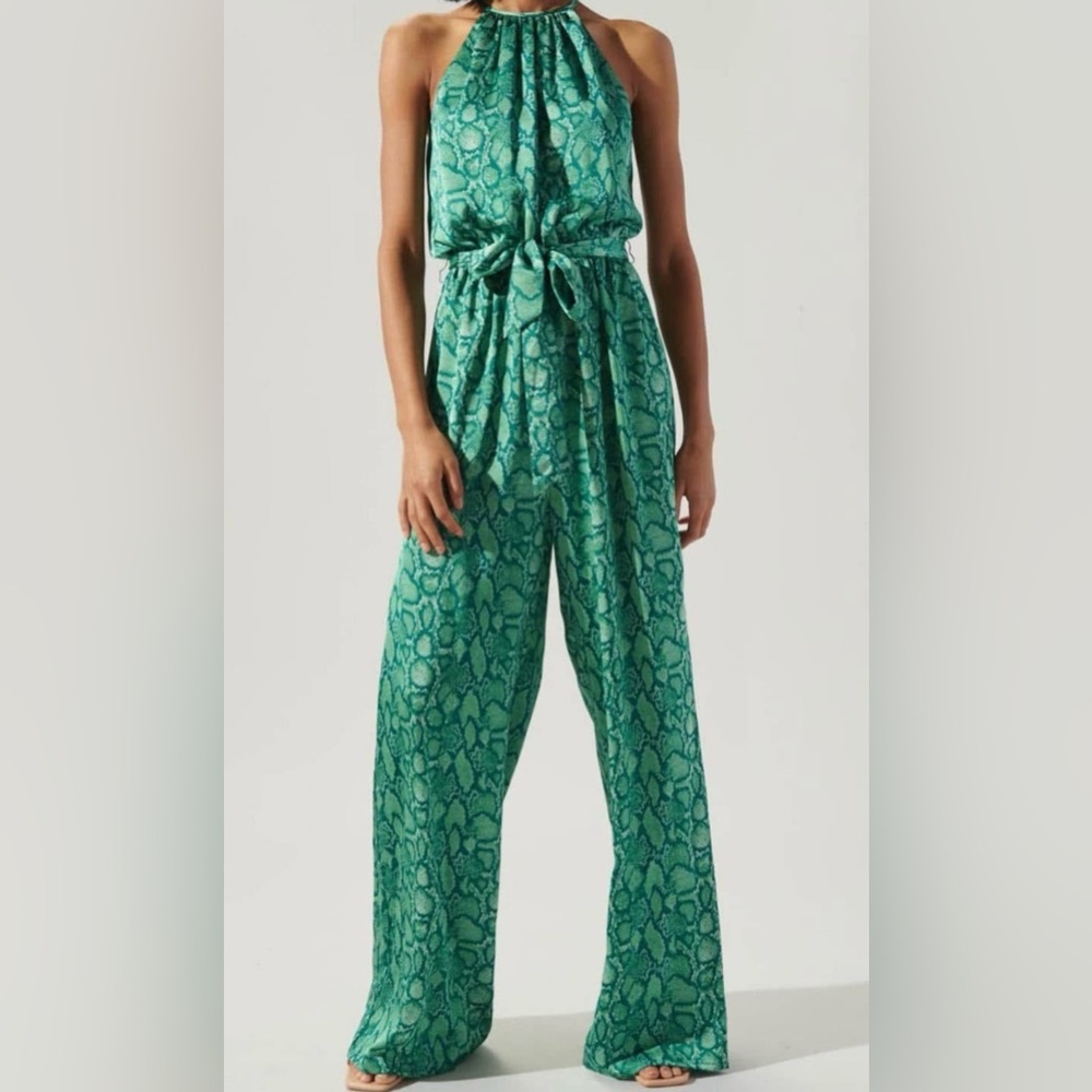 Sugarlips Teal Patterned Halter Jumpsuit